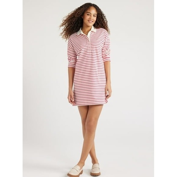 Free Assembly Polo Mini Dress Sz XS Azalea Mitten White Stripes Cotton NWT - Picture 2 of 14